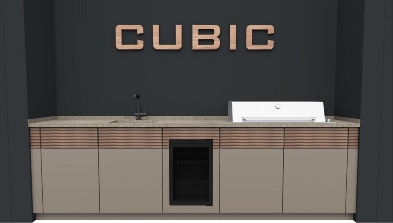 3D render of the Cubic outdoor kitchen showroom model